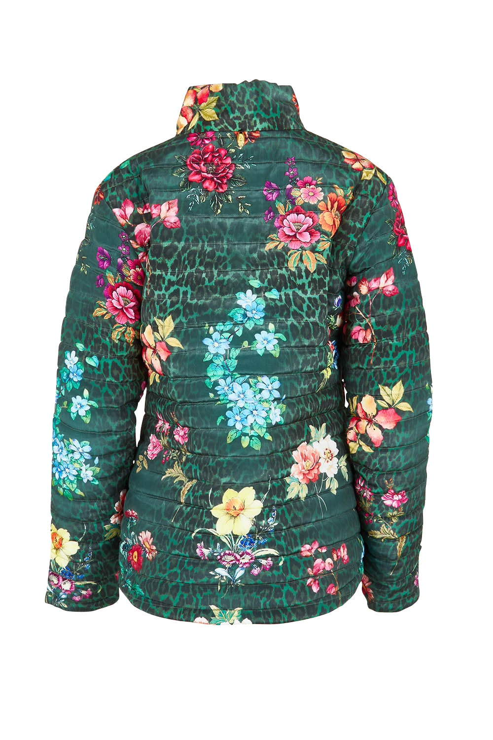 Product shot of the Florentyna Puffer Jacket in colour Green (Green), from the back