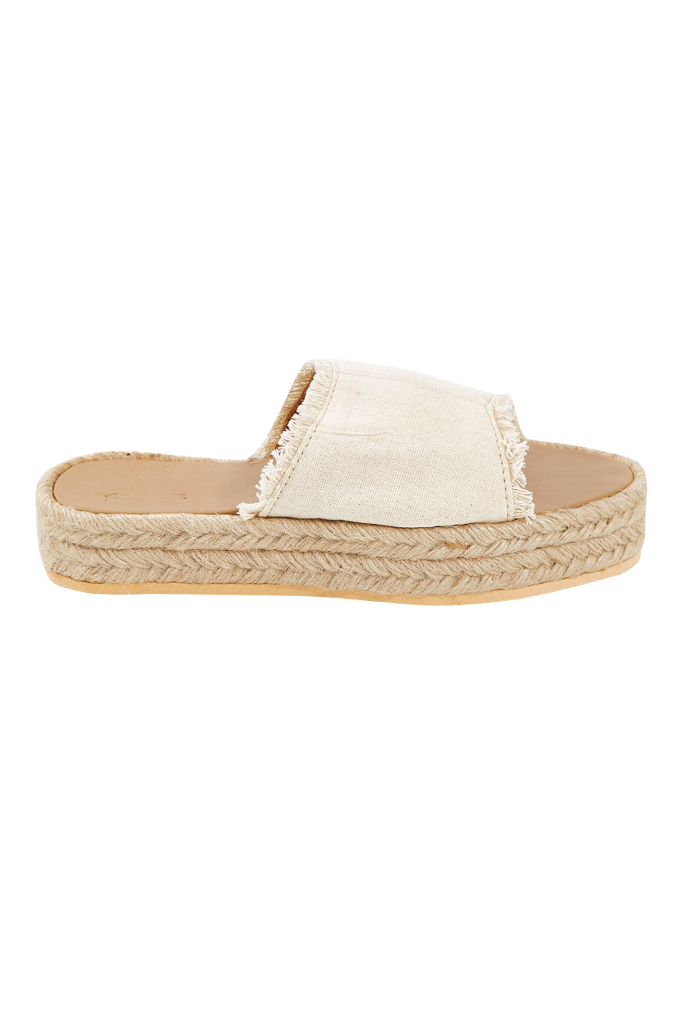 Product shot of the Fringe Sandals in colour Natural, from the front