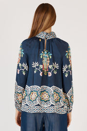 A model wearing the Garcia Shirt in colour Navy (Blue), from the back
