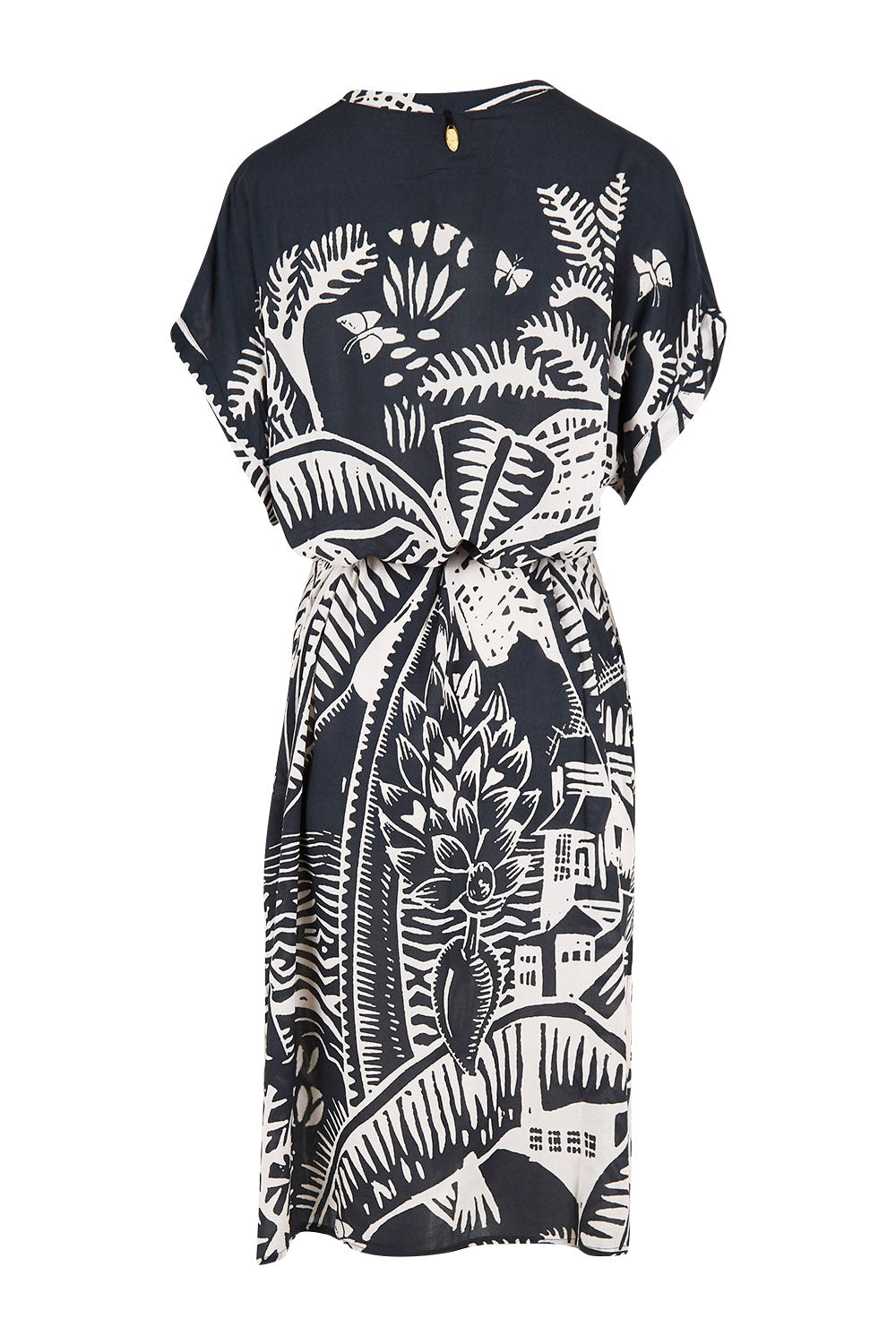 Product shot of the Georgia Dress in colour Navy (Blue), from the back