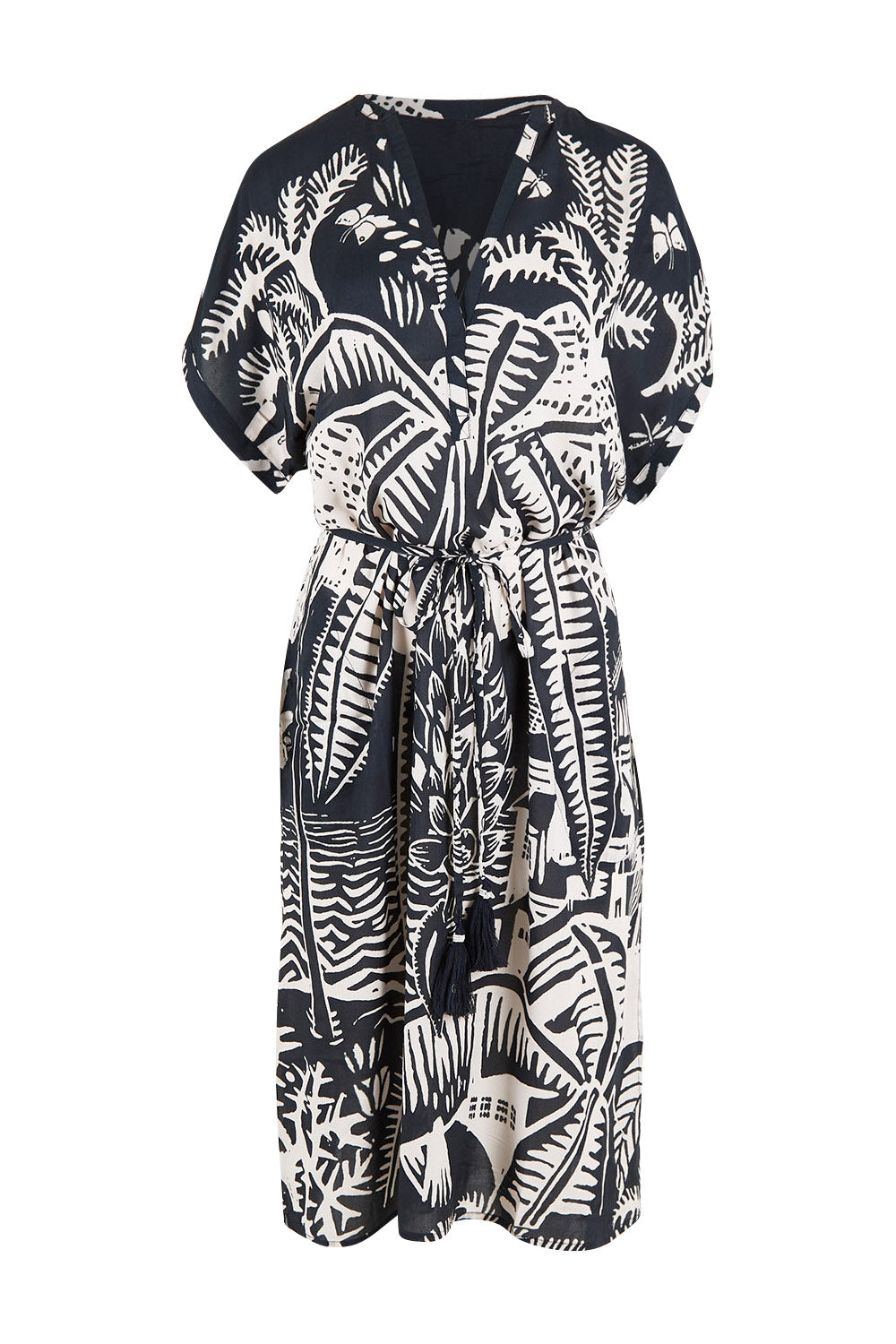 Product shot of the Georgia Dress in colour Navy (Blue), from the front