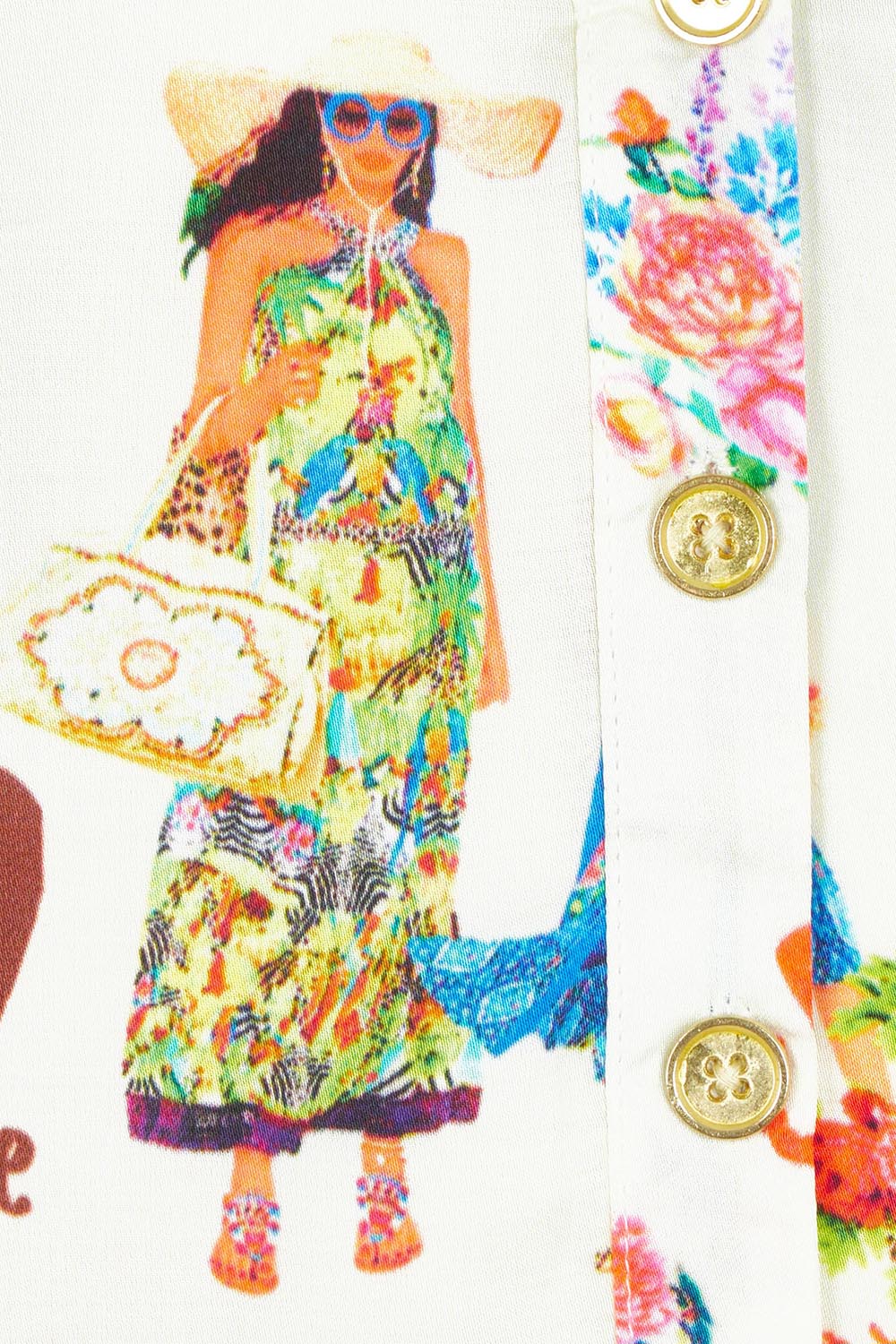 Product shot of the Gigi Shirt in colour Print, detail