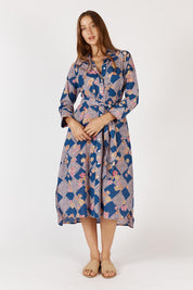 A model wearing the Maple Cotton Maxi Dress in colour Print, from the front, showing the whole outfit