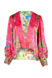 Product shot of the Mataram Bolero in colour Coral (Pink), from the front