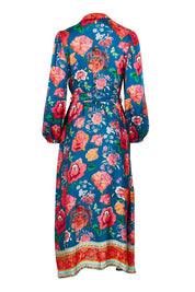 Product shot of the Mexican Flower Maxi Dress in colour Bluemulti (Blue), from the back