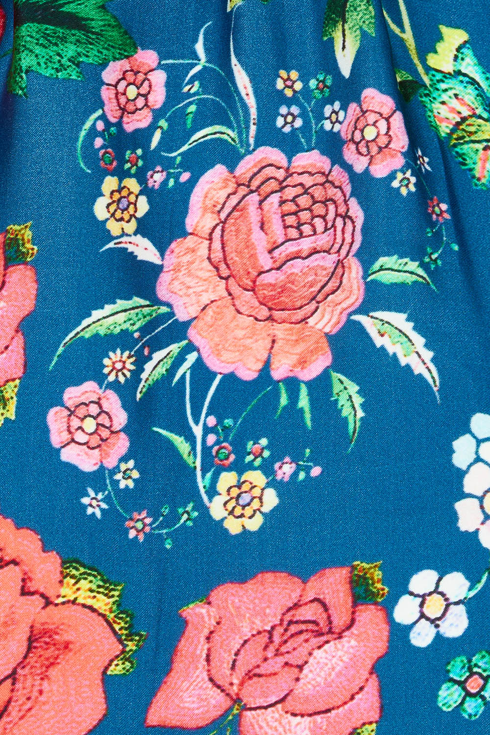 Product shot of the Mexican Flower Maxi Dress in colour Bluemulti (Blue), detail