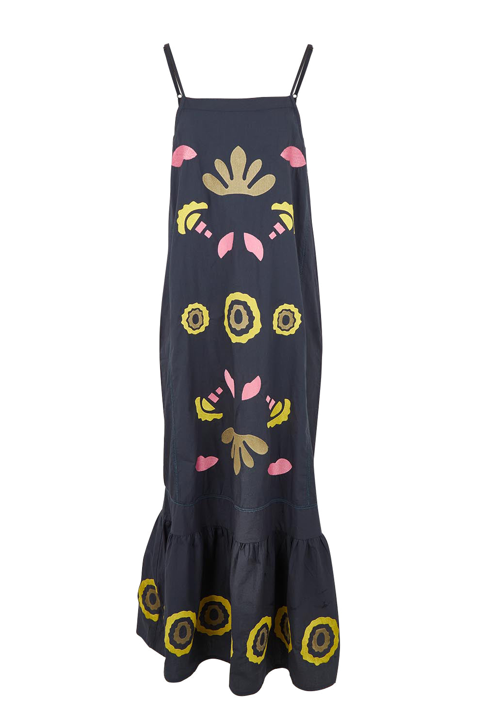 Product shot of the Monoki Cotton Dress in colour Black (Black), from the front