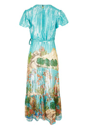 Product shot of the Montpellier Wrap Dress in colour Print (Blue), from the back