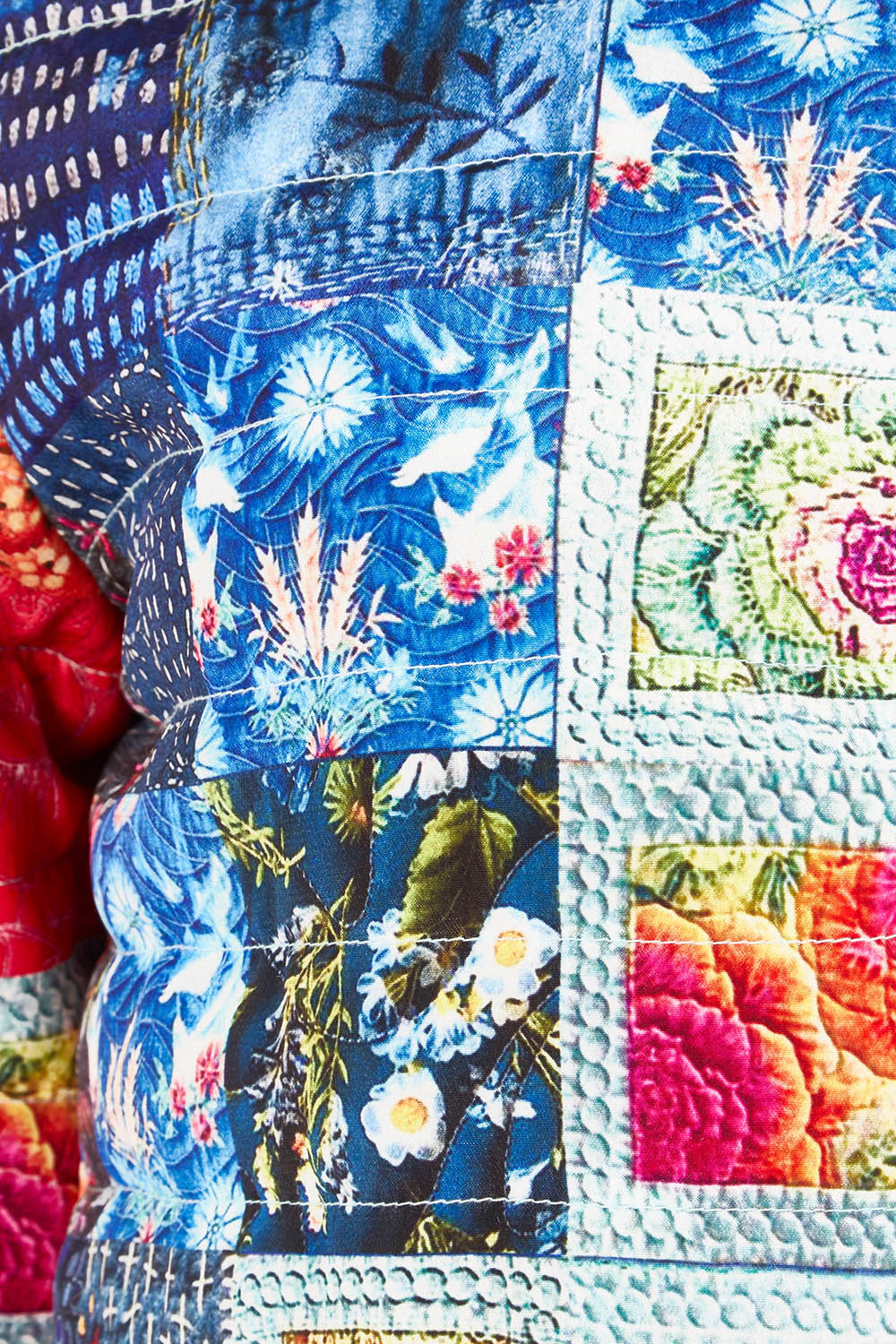 Product shot of the Oklahoma Quilted Jacket in colour Multi (Blue), detail