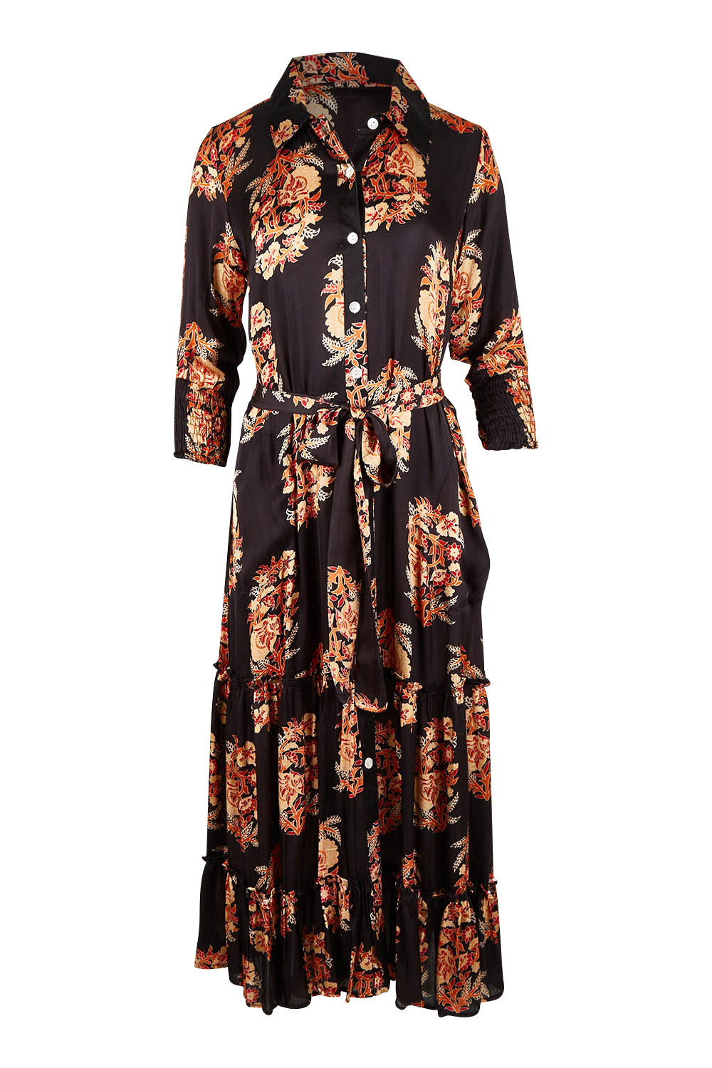Product shot of the Paisley Dress in colour Black (Black), from the front