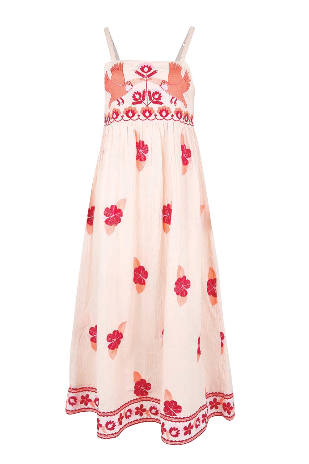 Product shot of the Palmy Sundress – Pink in colour Pink, from the front