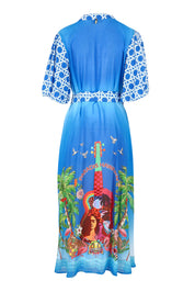 Product shot of the Paradis Maxi Dress in colour Blue (Blue), from the back