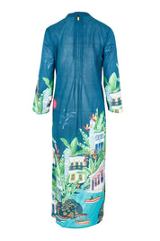 Product shot of the Paraty Cotton Kaftan Dress in colour Multi (Blue), from the back