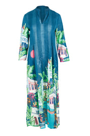 Product shot of the Paraty Cotton Kaftan Dress in colour Multi (Blue), from the front