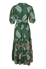 Product shot of the Primavera Cotton Maxi Dress in colour Olive (Green), from the back