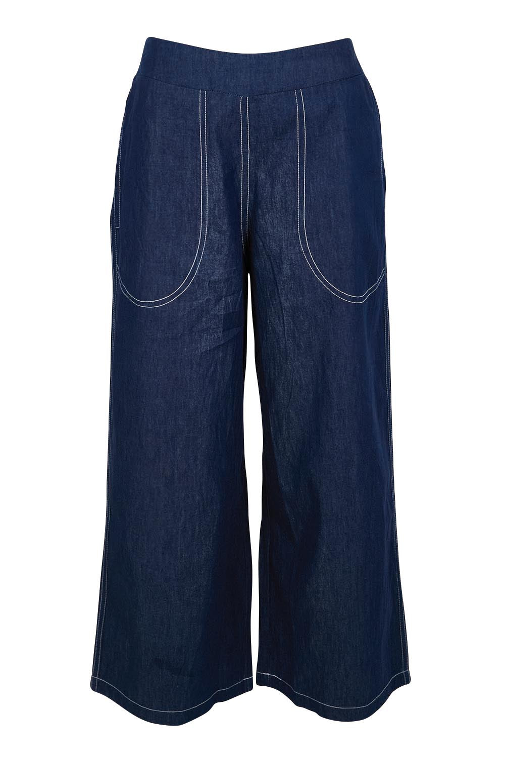 Product shot of the Pula Pant – Denim in colour Denim, from the front