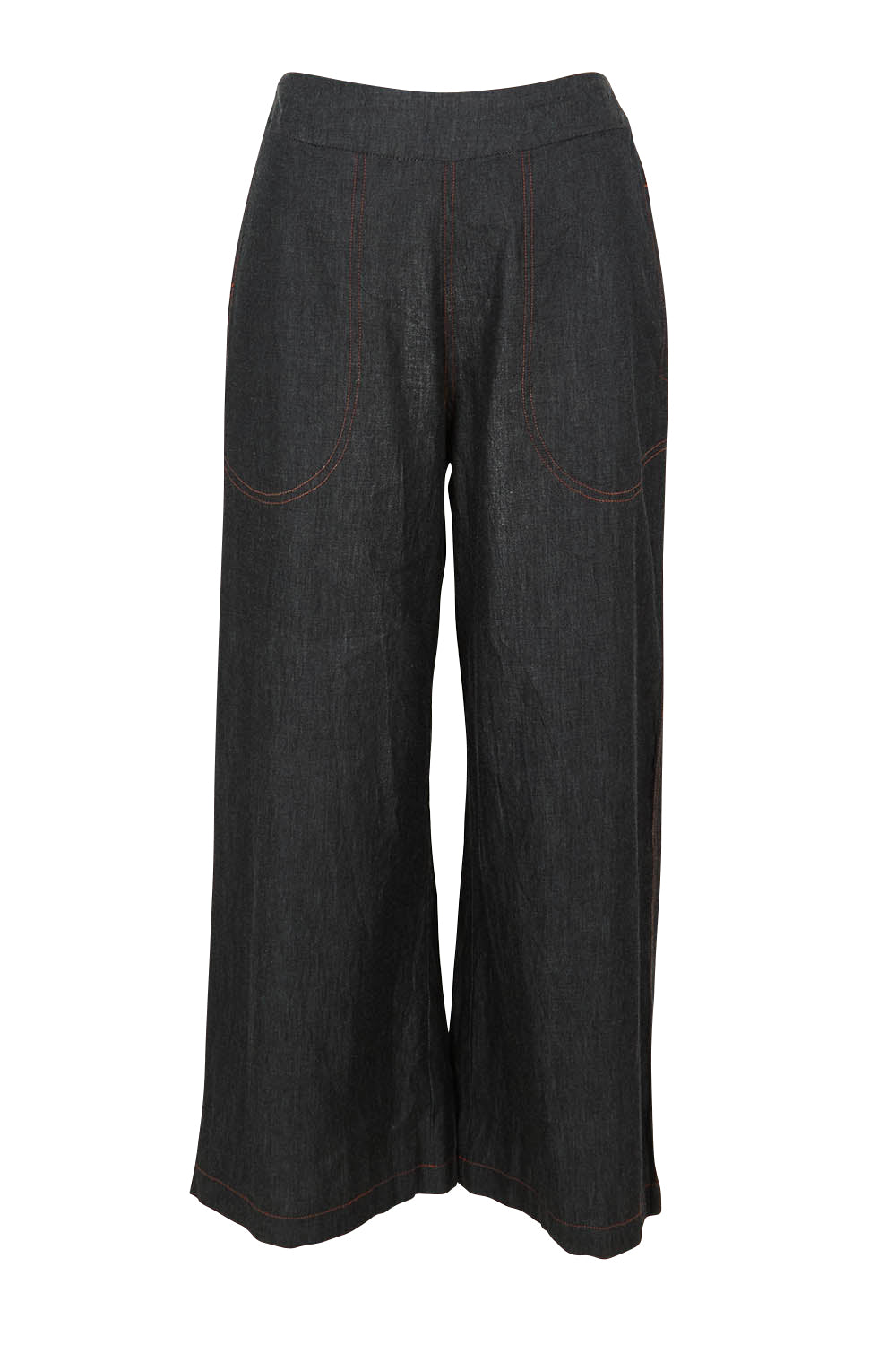 Product shot of the Pula Denim Pant in colour Black (Black), from the front