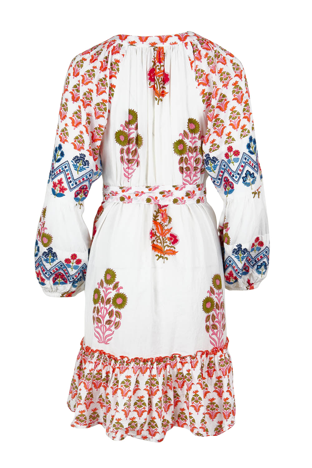 Product shot of the Rampur Cotton Dress in colour Red (White), from the back