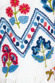 Product shot of the Rampur Cotton Dress in colour Red (White), detail
