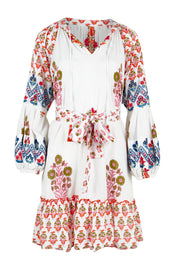 Product shot of the Rampur Cotton Dress in colour Red (White), from the front