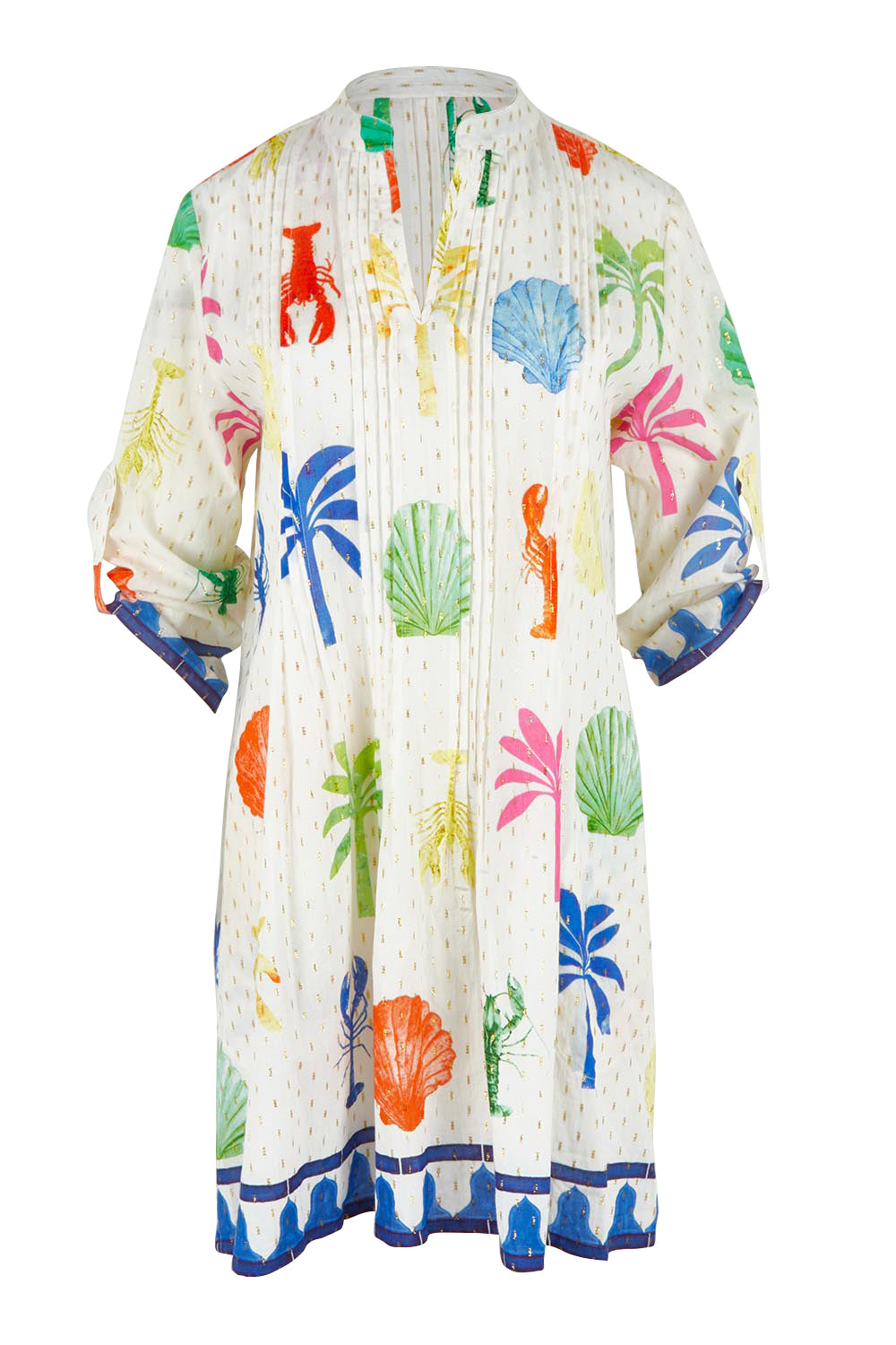 Product shot of the Rock Lobster Cotton Dress in colour Print (White), detail