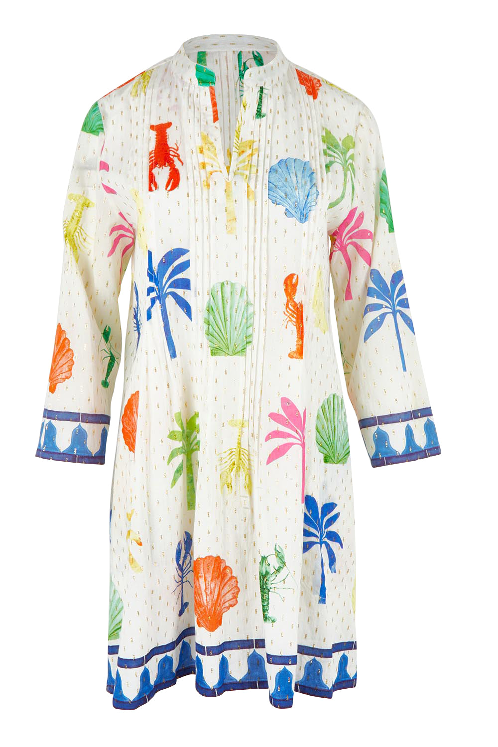 Product shot of the Rock Lobster Cotton Dress in colour Print (White), from the front