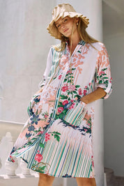 Model Genericm wearing size sample of the Roseanne Cotton Shirtmaker Dress – Multi in colour Multi, in a cropped view