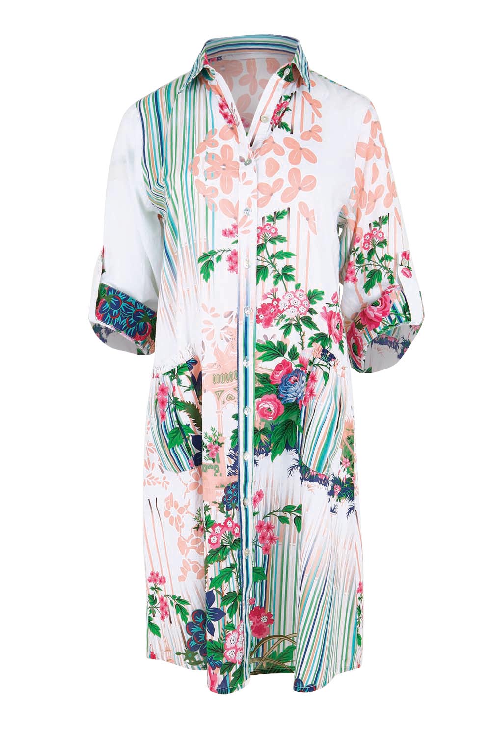 Product shot of the Roseanne Shirtmaker Dress – Multi in colour Multi, showing detail