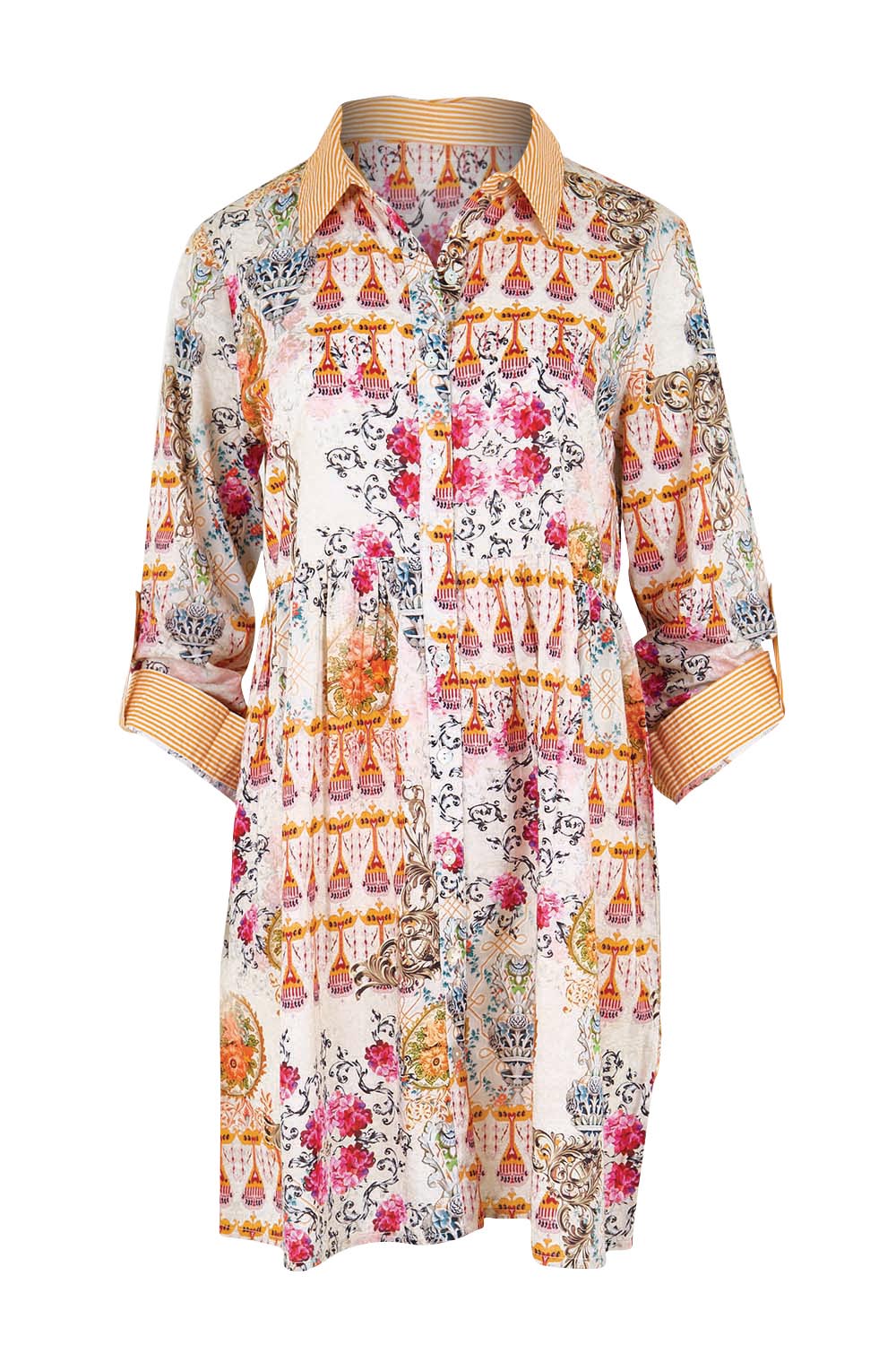 Product shot of the Rosetta Dress – Gold in colour Gold, showing detail