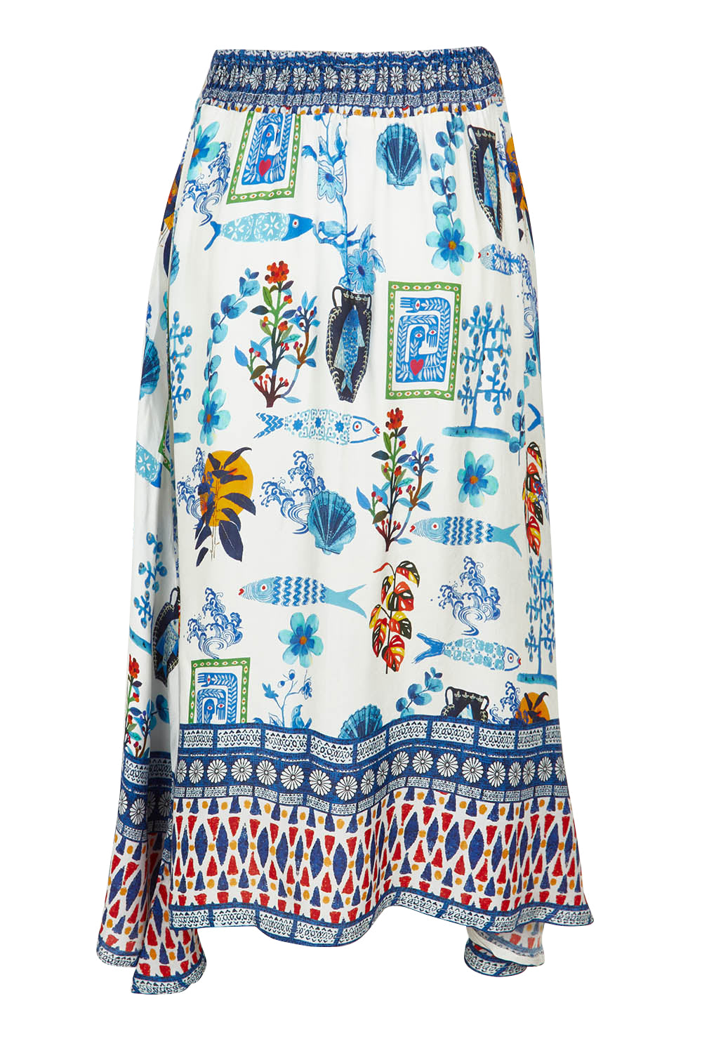Product shot of the Sardinia Skirt in colour Multi (Blue), from the back