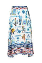 Product shot of the Sardinia Skirt in colour Multi (Blue), from the front