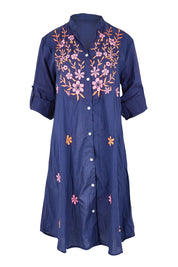 Product shot of the Sasha Shirtmaker Dress – Navy in colour Navy, showing detail