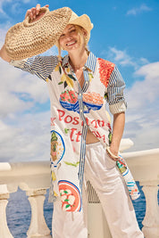 Model Genericm wearing size sample of the Sicily Cotton Dress – Print in colour Print, from the front