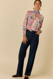 Model Genericm wearing size sample of the Songbird Shirt – White in colour White, from the front
