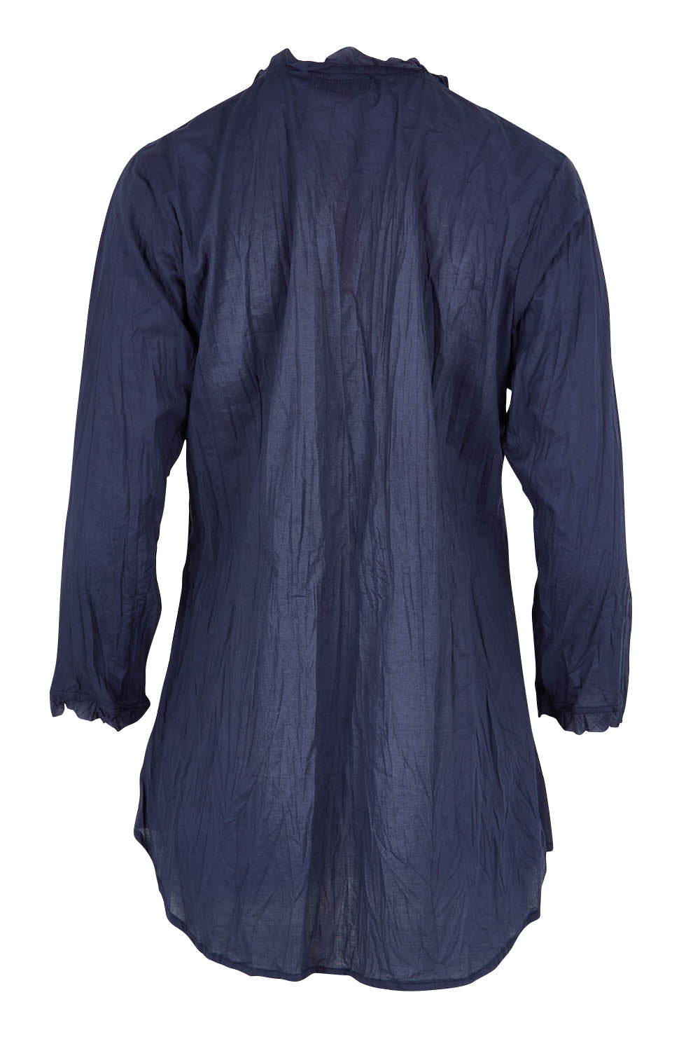 Product shot of the Sunrise Cotton Shirt in colour Navy (Blue), from the back