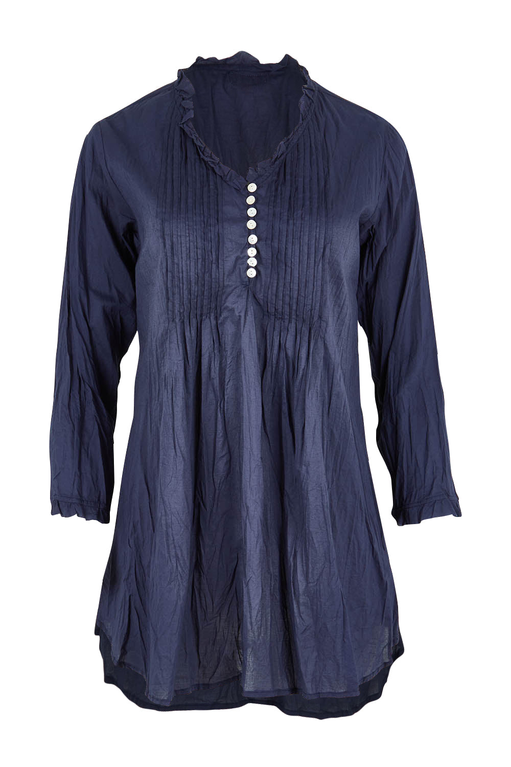 Product shot of the Sunrise Cotton Shirt in colour Navy (Blue), from the front