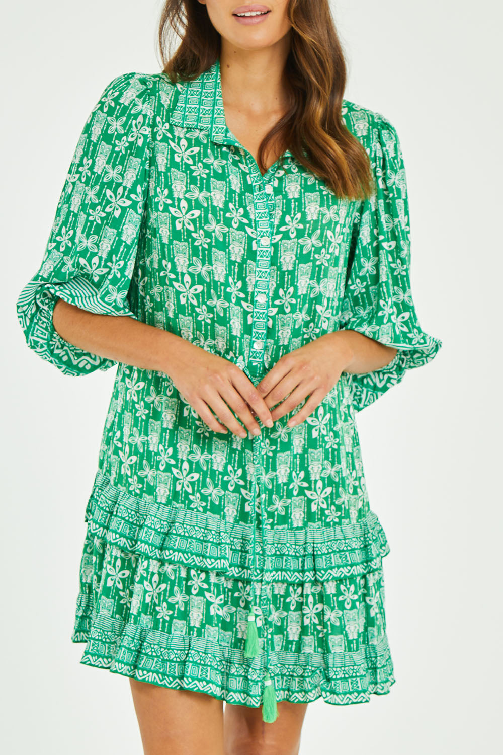 Preloved Tiki Tiered Dress - Emerald