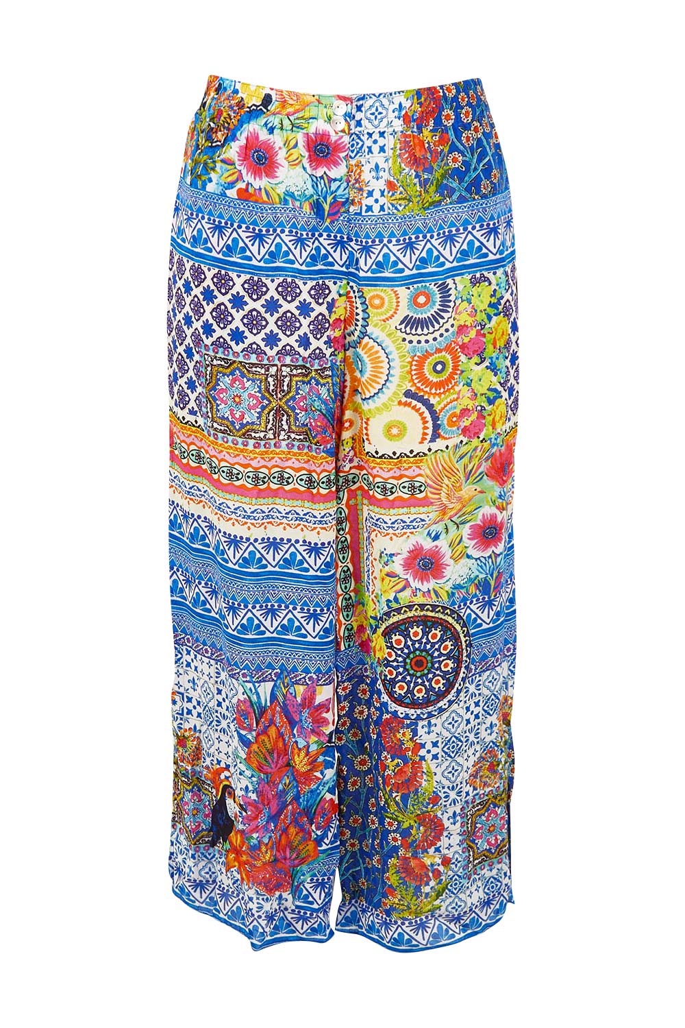 Product shot of the Toucan Pant in colour Print (Blue), from the front
