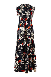 Product shot of the Toucan Cotton Maxi Dress in colour Multi (Black), from the front
