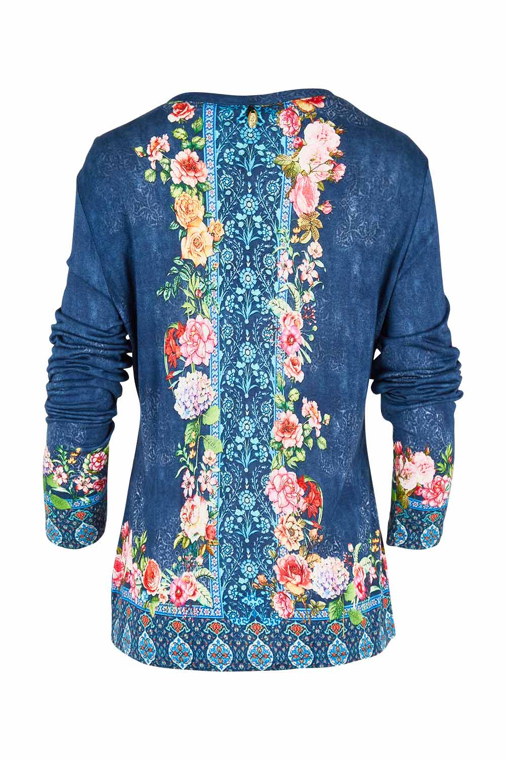 Product shot of the Valeria Long Tee in colour Navy (Blue), from the back