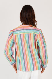 A model wearing the Vishnik Cotton Shirt in colour Stripe, from the back