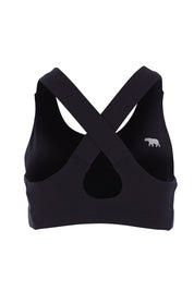 Product shot of the Power Up Cross Back Sports Bra in colour Black (Black), from the back