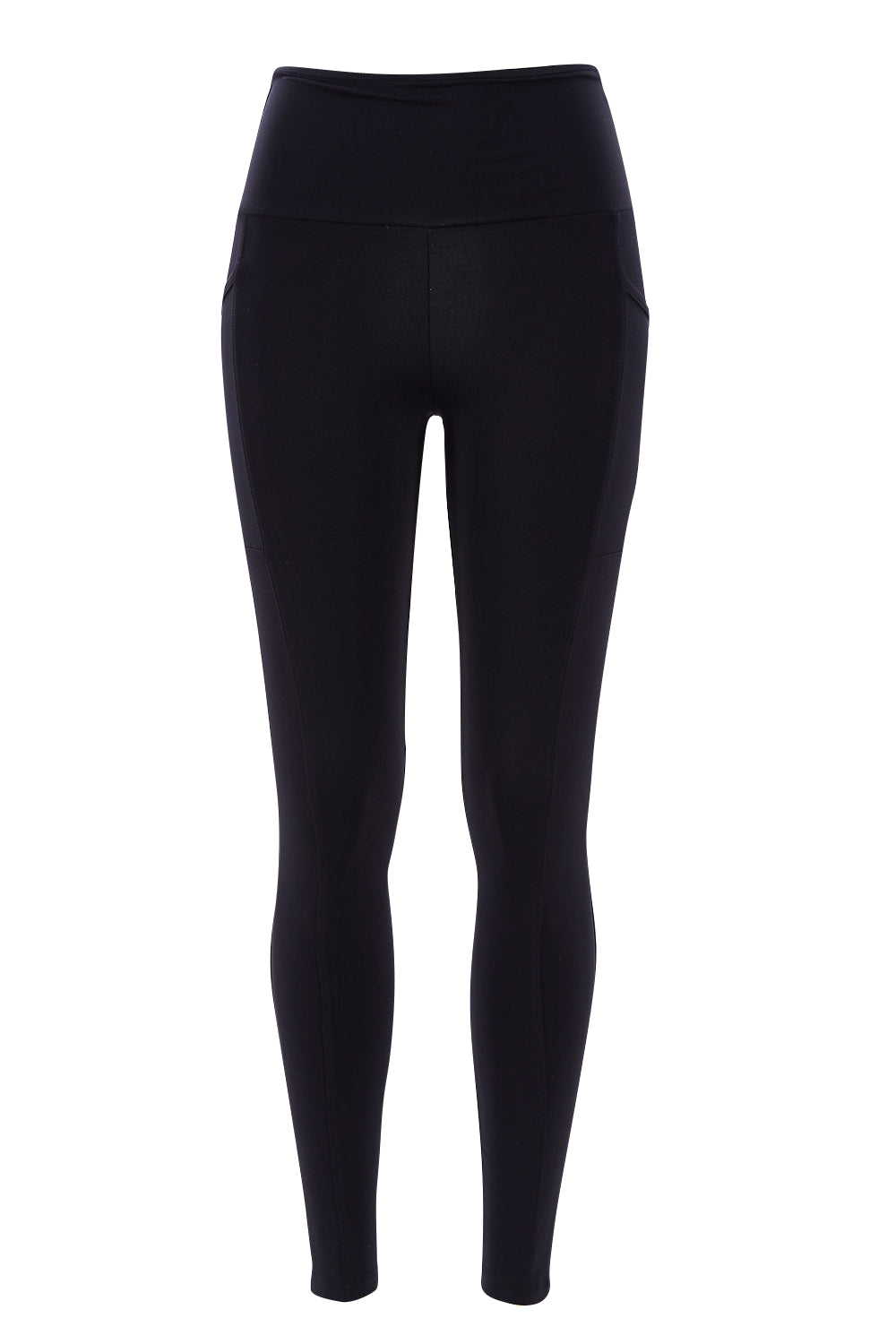 Product shot of the Ab Waisted Power Moves Pockets Full Length Tight in colour Black (Black), from the back