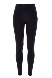 Product shot of the Ab Waisted Power Moves Pockets Full Length Tight in colour Black (Black), from the back