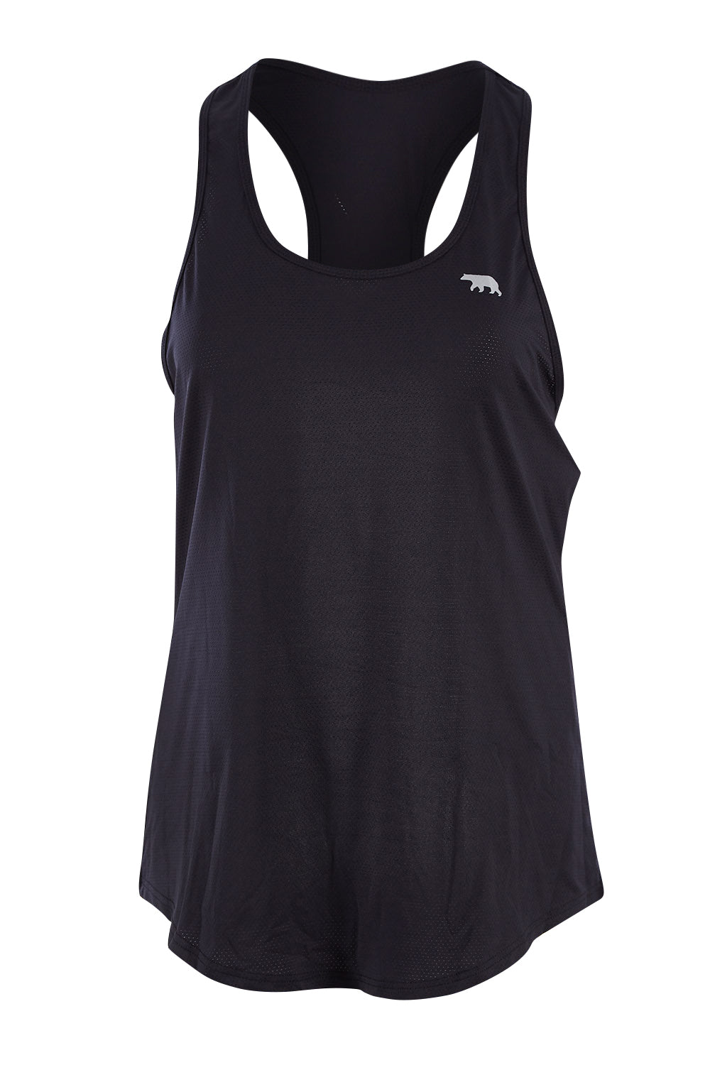 Product shot of the Back To Bare Action Bk Tank in colour Black (Black), from the front
