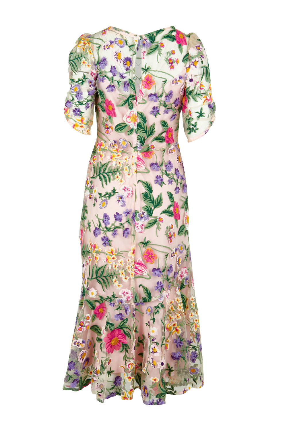 Product shot of the Cardelina Embroidered Mesh Dress in colour Lavender (Pink), from the back