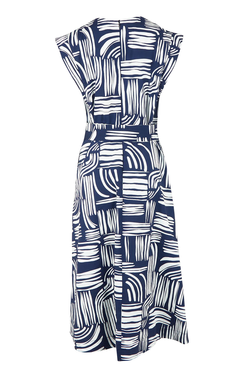 Product shot of the Clermont Cotton Fit And Flare Dress in colour Navy (Blue), from the back