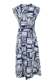 Product shot of the Clermont Cotton Fit And Flare Dress in colour Navy (Blue), from the back