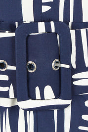 Product shot of the Clermont Cotton Fit And Flare Dress in colour Navy (Blue), detail