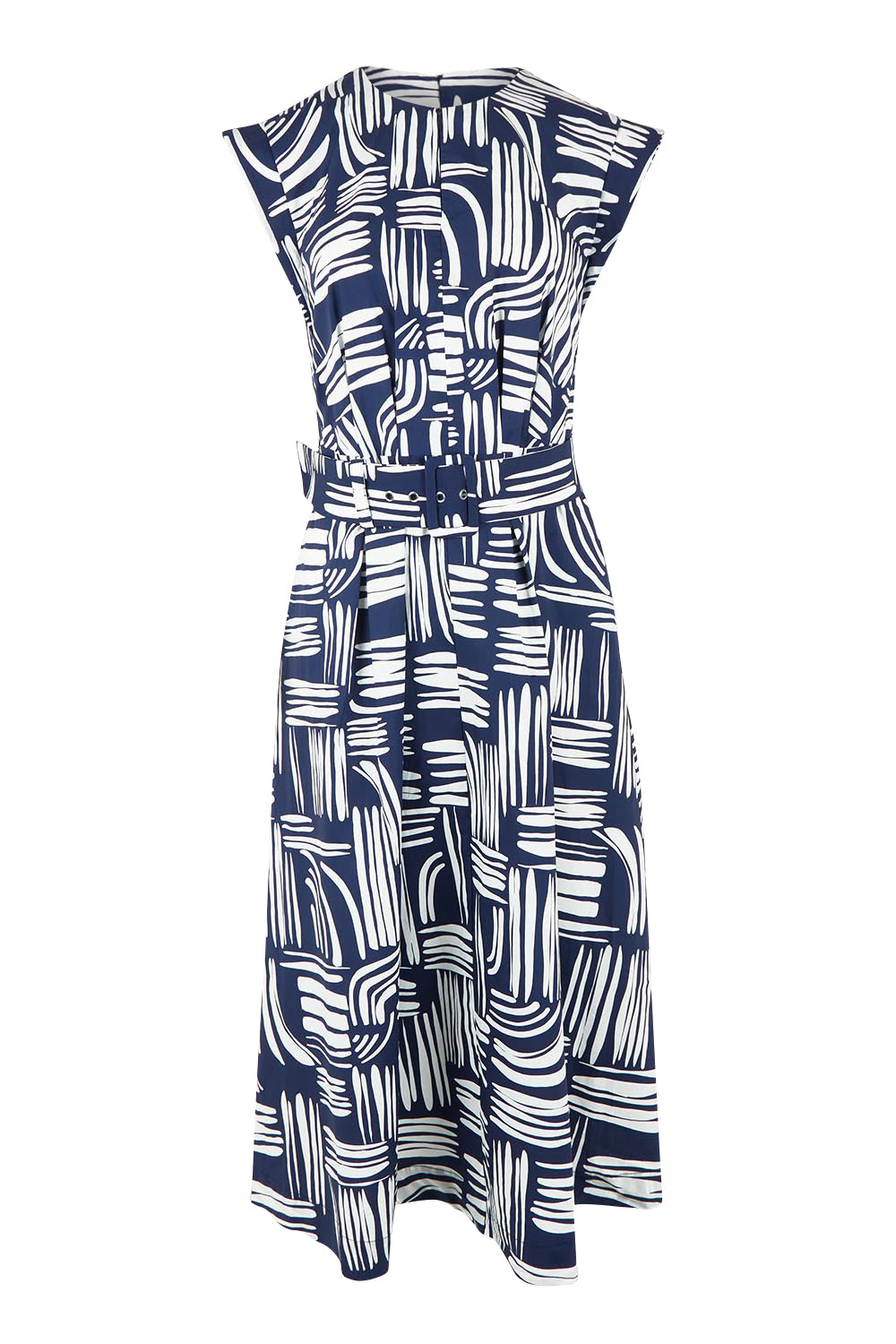 Product shot of the Clermont Cotton Fit And Flare Dress in colour Navy (Blue), from the front